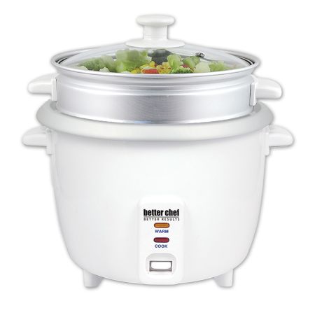 Better Chef 5 Cup Rice Cooker with Food Steamer Attachment in White
